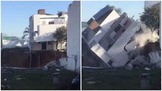 A house completely collapses in a matter of seconds