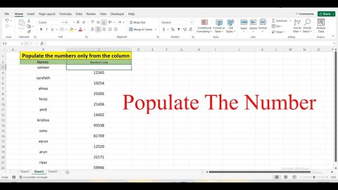 How To Populate The Numbers And Names From One Column to Another Column In Excel.