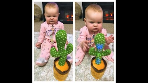The baby gets nervous because cactus imitates him