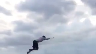 Wakeboard line sends kid flying!