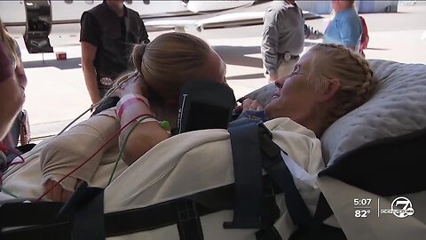 Injured Aurora police officer returns home on donated medical flight after Nebraska crash