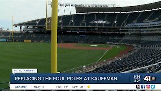 Replacing the foul poles at Kauffman Stadium