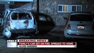 Family's car set on fire, flames spread to home