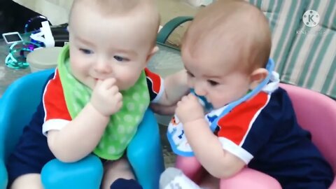 cute twine babys funny// moment both are together smiling //very funny videos babys videos 2022//