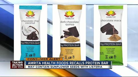 Amrita brand protein bars recalled because of possible Listeria contamination
