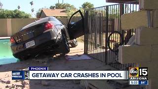 Getaway car crashes in pool