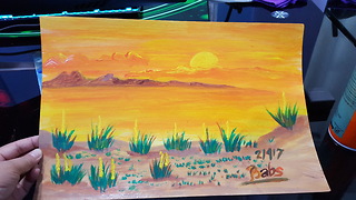 Sunset Acrylic Painting Demo/Step by Step Tutorial on How to Paint a Landscape for Kids or Beginners