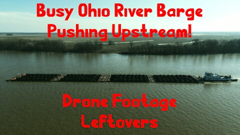 Busy Ohio River Barge Pushing Upstream near Mount Vernon Indiana