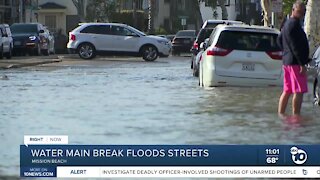 Water main break floods Mission Beach streets