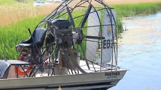 Airboat's prop used to blow leaves
