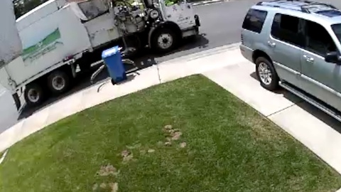 Waste collector steals trash can from family's lawn