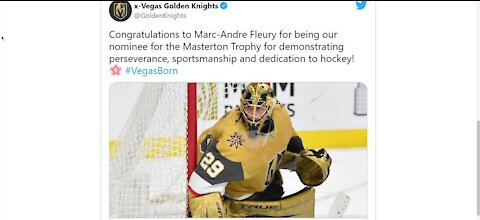 VGK goaltender Marc-Andre Fleury nominated for Bill Masterton Memorial Trophy