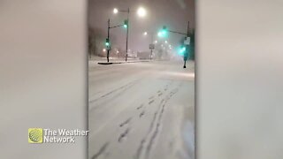 Roads covered with thick layer of snow in Montreal