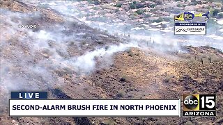Second-alarm brush fire in North Phoenix