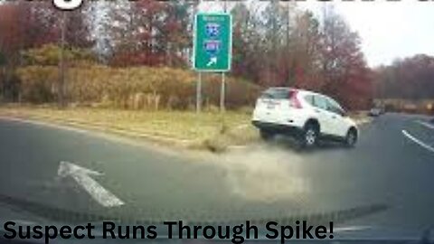 Suspect Runs Through Spikes Seen On Dash Cam!