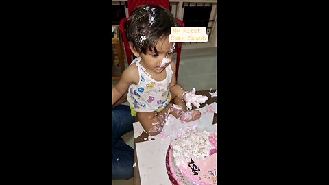 The First Cake Smash On Completing One Year Old
