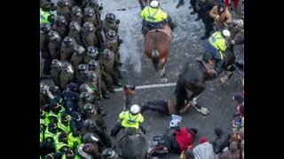 Ottawa Police, On Horseback, Trample Protestors