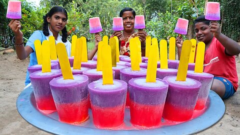 Kuchi Ice Recipe in Tamil | Red and Velvet Color Kuchi Ice | Village Fun Cooking