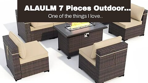 ALAULM 7 Pieces Outdoor Patio Furniture Set with Propane Fire Pit Table Patio Sectional Sofa Se...