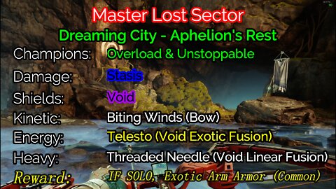 Destiny 2, Master Lost Sector, Aphelion's Rest on the Dreaming City 2-8-22