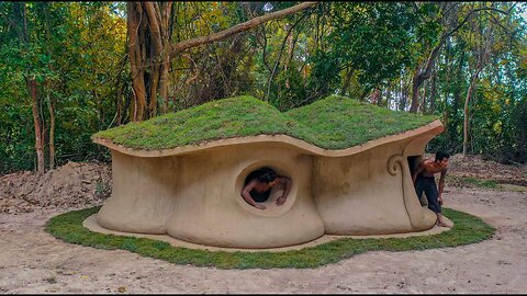 Build The Most Hobbit House With Decoration Underground Room Using Mud And Grass Roof
