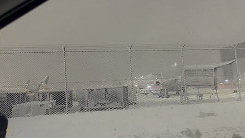 Heavy snow cover airplane