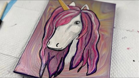 First hand painted embellished Unicorn Pour Painting "Callie's Unicorn"