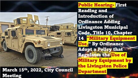 Use of Military Equipment by the Police Department in Livingston, California