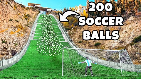 200 Soccer Balls Vs Goalie at Olympic Ski Jump