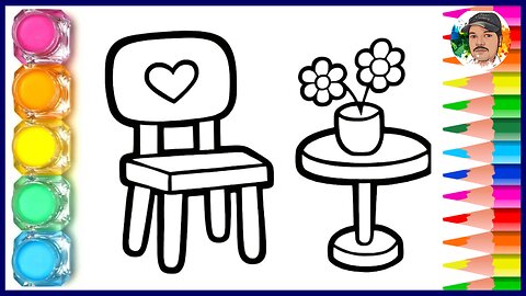 Simple Chair With Flower Drawing And Coloring For Kids And Toddlers