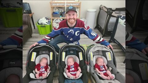 'Our lucky little hat tricks': Couple celebrates Stanley Cup win with rare identical triplets