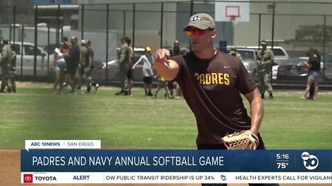Padres alums and U.S. Naval Special Warfare play a fun game of softball