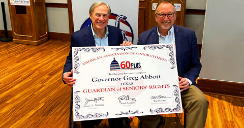 Saul Anuzis Presents Texas Gov Greg Abbott with the Guardian of Seniors' Rights Award