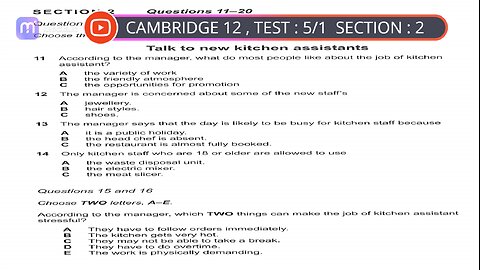 CAMBRIDGE 12 LISTENING TEST 5/1 SECTION 2 WITH ANSWER : HD QUALITY