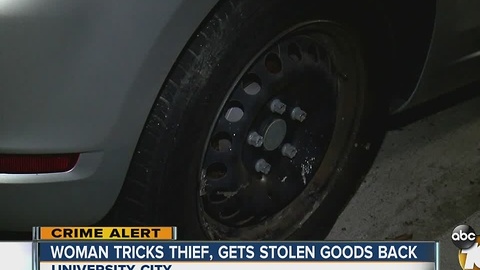 Woman tracks thief, gets stolen goods back