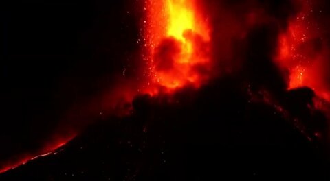 Eruption of Mount Etna in Sicily, Italy