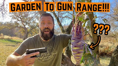 GUN RANGE Time With GARDEN Vegetable TARGETS!!! (Giant Purple Kohlrabi)