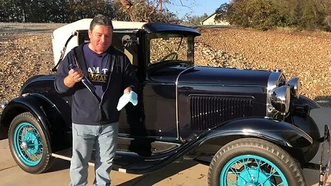 How to decorate a Ford Model A in Christmas lights, to go look at more Christmas lights