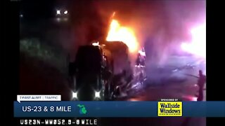 US-23 and 8 Mile closed due to car on fire