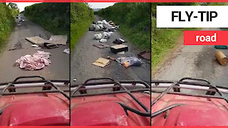 Motorists forced to slalom around mounds of fly-tipped rubbish on mile long country lane