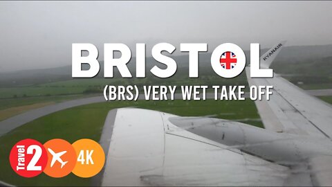 Bristol (BRS) Airport. Taxi and take off in very wet weather. Boeing 737-800. 4K