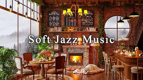 Warm Night with Instrumental Christmas Jazz Music & Fireplace Ambience at Cozy Christmas Coffee Shop
