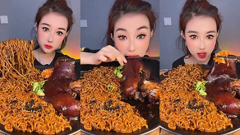 ASMR | Eating Fire Noodles Mukbang | braised pork trotters mukbang | spicy food eating challenge