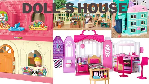 Toy doll`s house for kids. Barbie, Gabby, Fisher...