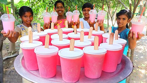 Kuchi Ice Recipe in Tamil | Rose Kuchi Ice | Homemade Rose Milkshake | Village Fun Cooking