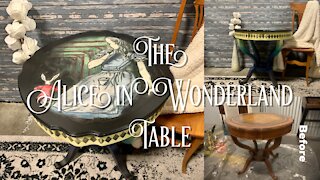 Alice in Wonderland Antique Leather Top Table Makeover | Elegant Upgrades