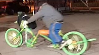 Homeless guy's surprisingly nifty biking skills