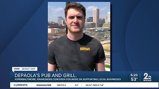 DePaola's Pub and Grill says "We're Open Baltimore!"