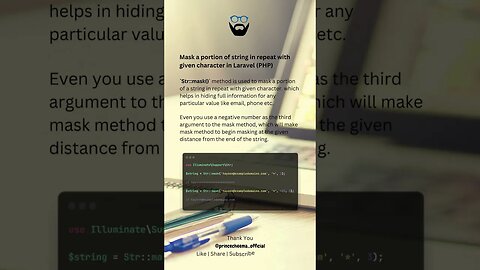 Mask a portion of string in repeat with given character in Laravel PHP ( #shorts )