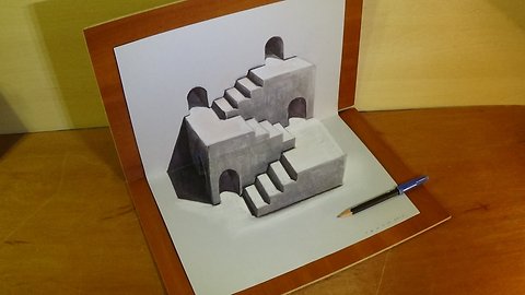 Drawing Three Dimensional Space, Stairs Illusion & Trick Art by Vamos